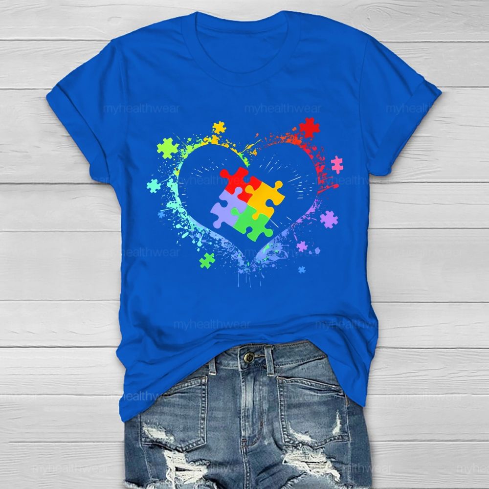 Autism Colorful Heart Puzzle Graphic  Healthwear T-shirt