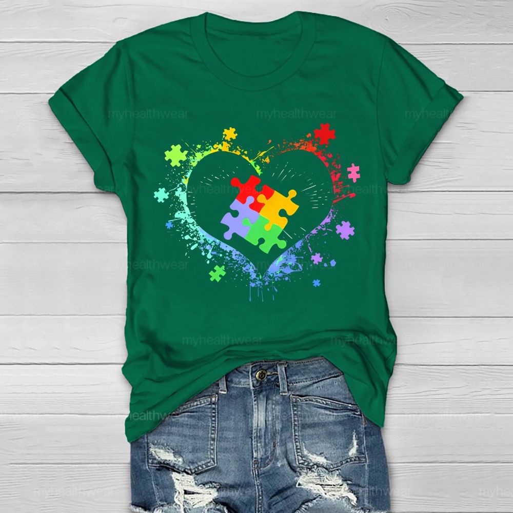 Autism Colorful Heart Puzzle Graphic  Healthwear T-shirt