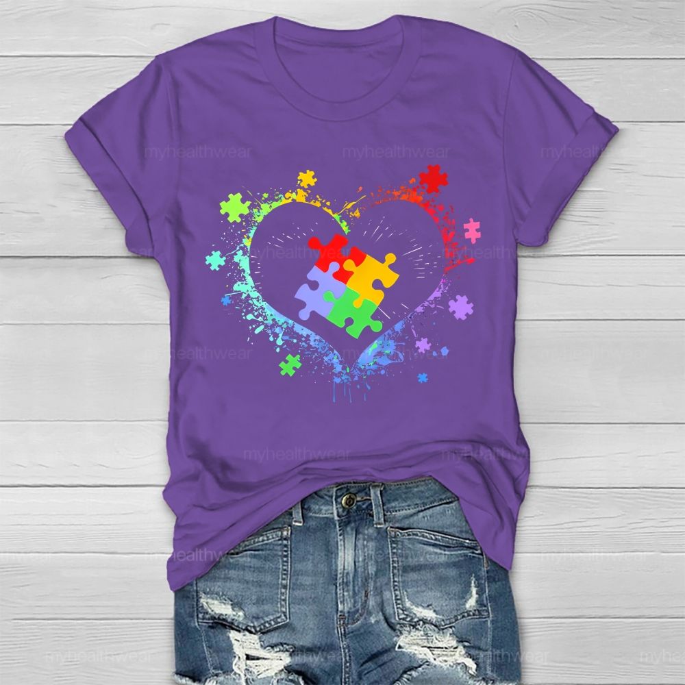 Autism Colorful Heart Puzzle Graphic  Healthwear T-shirt
