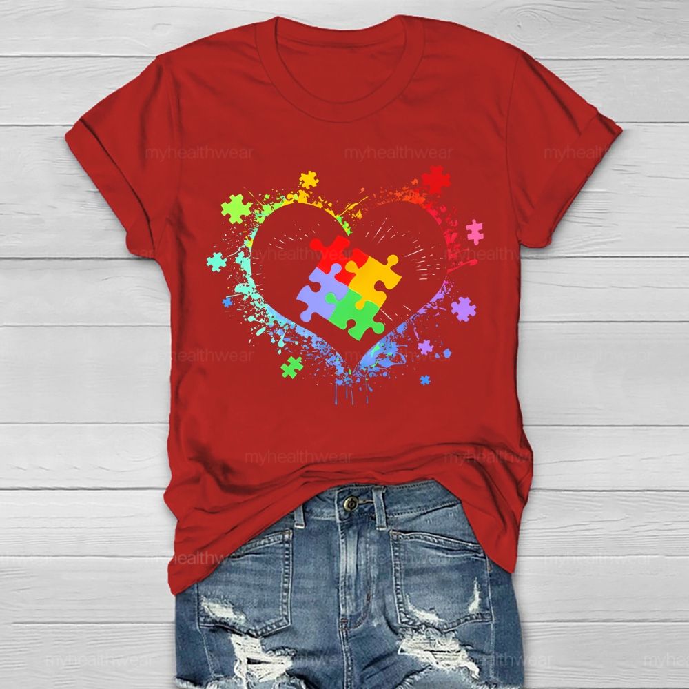 Autism Colorful Heart Puzzle Graphic  Healthwear T-shirt