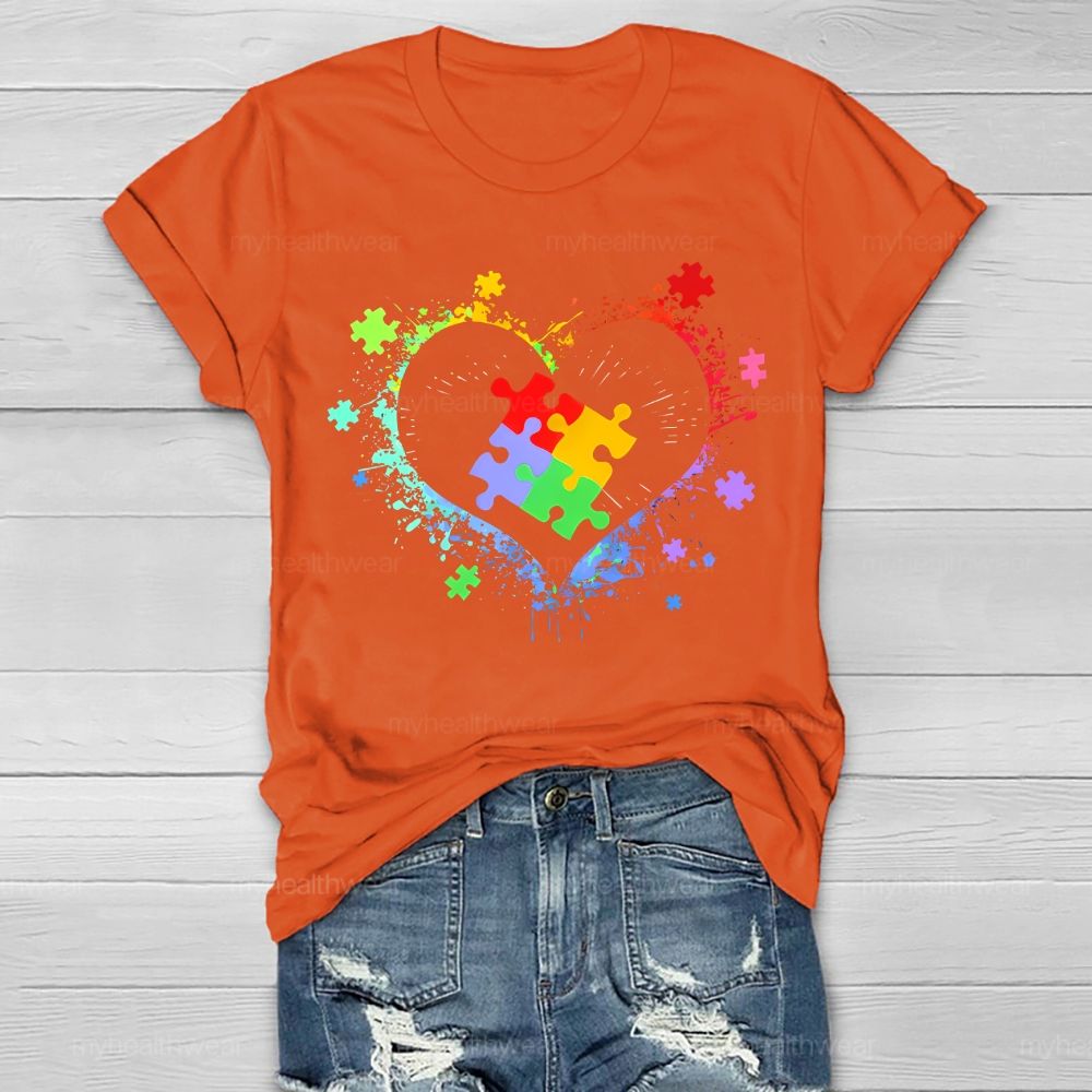 Autism Colorful Heart Puzzle Graphic  Healthwear T-shirt