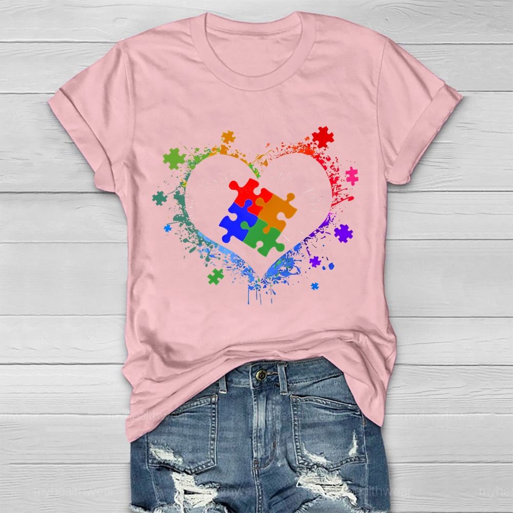 Autism Colorful Heart Puzzle Graphic  Healthwear T-shirt