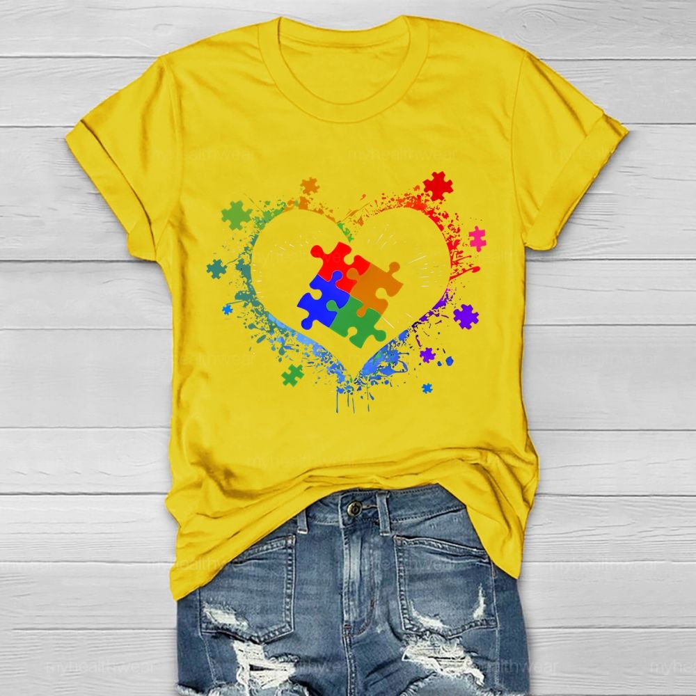 Autism Colorful Heart Puzzle Graphic  Healthwear T-shirt
