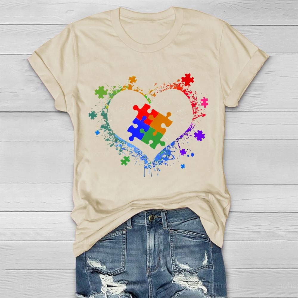 Autism Colorful Heart Puzzle Graphic  Healthwear T-shirt