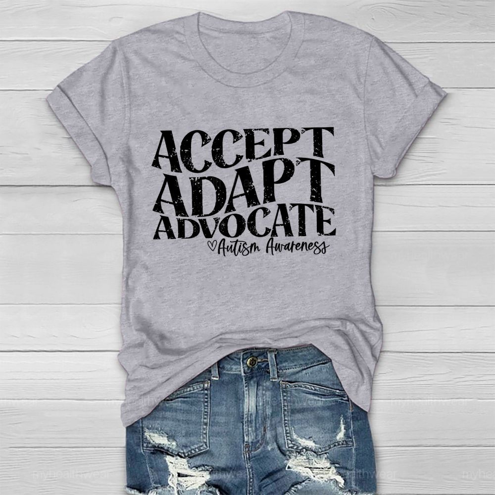 Accept Adapt Advocate   Autism Awareness Letters  Healthwear T-shirt