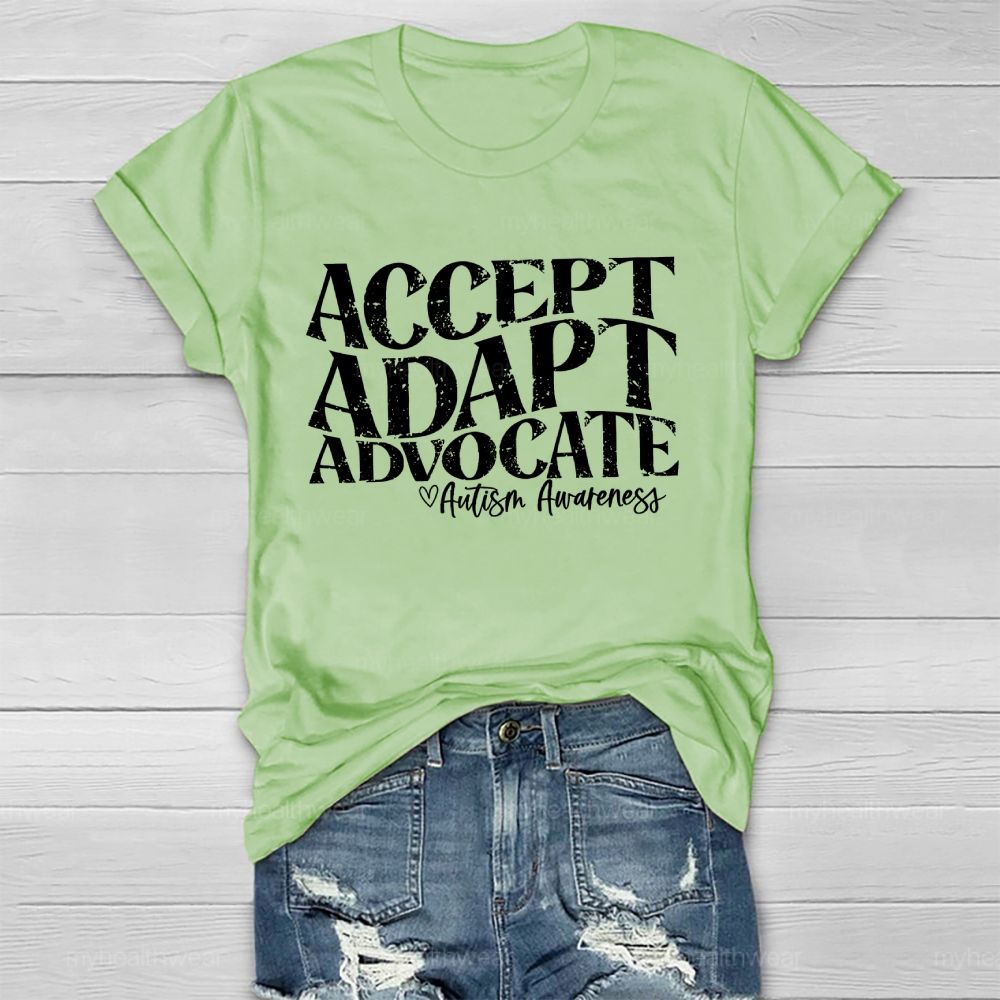Accept Adapt Advocate   Autism Awareness Letters  Healthwear T-shirt