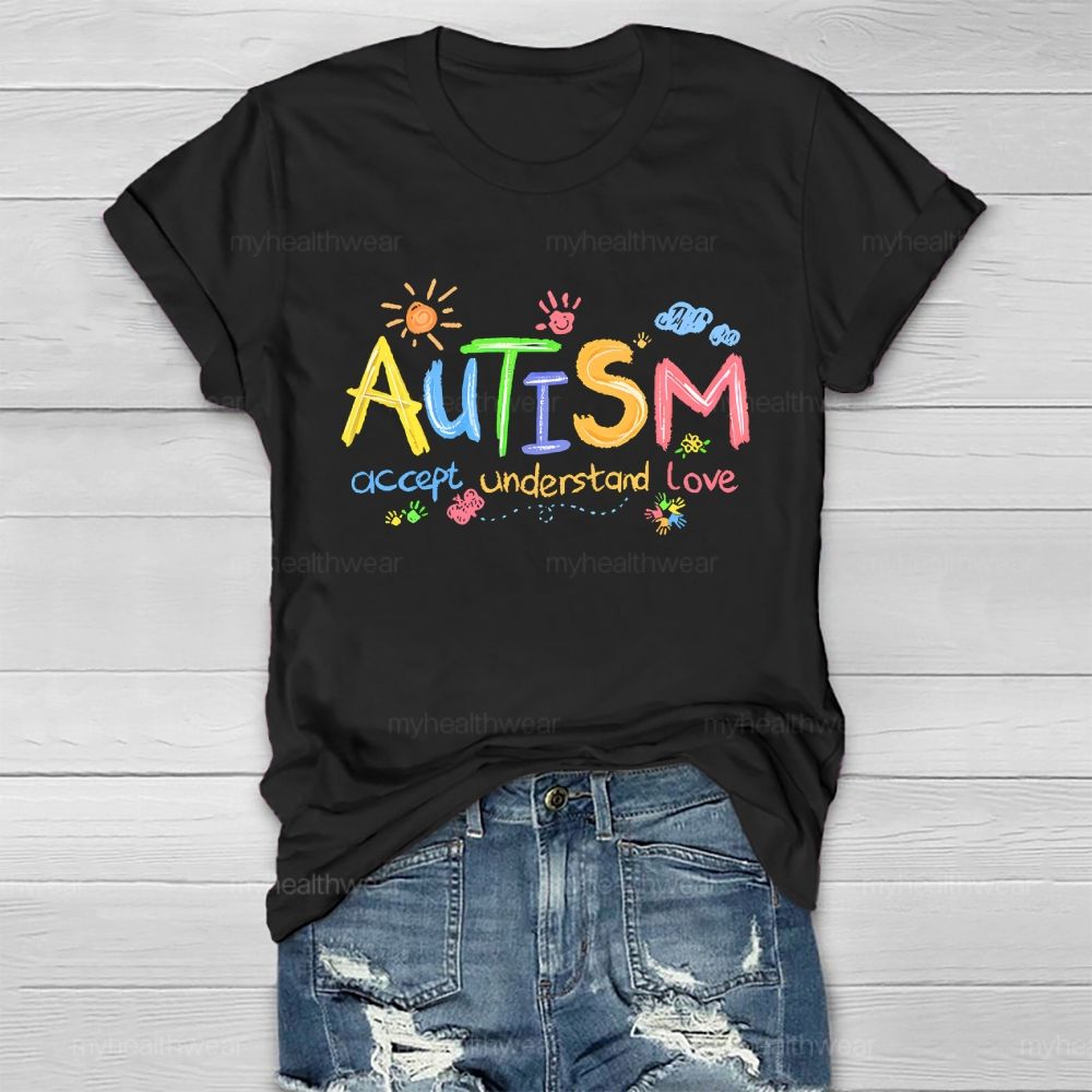 Autism  Accept Understand Love  Cartoon Pattern  Healthwear T-shirt