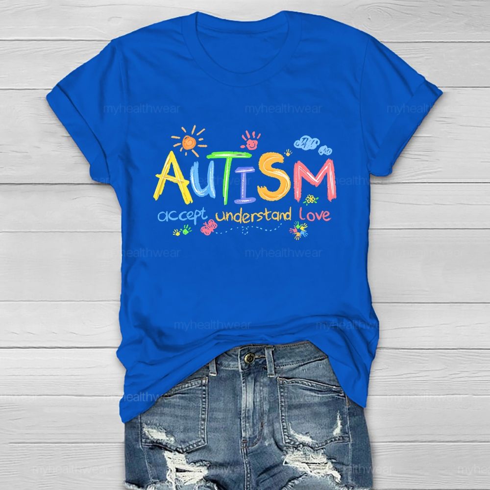 Autism  Accept Understand Love  Cartoon Pattern  Healthwear T-shirt