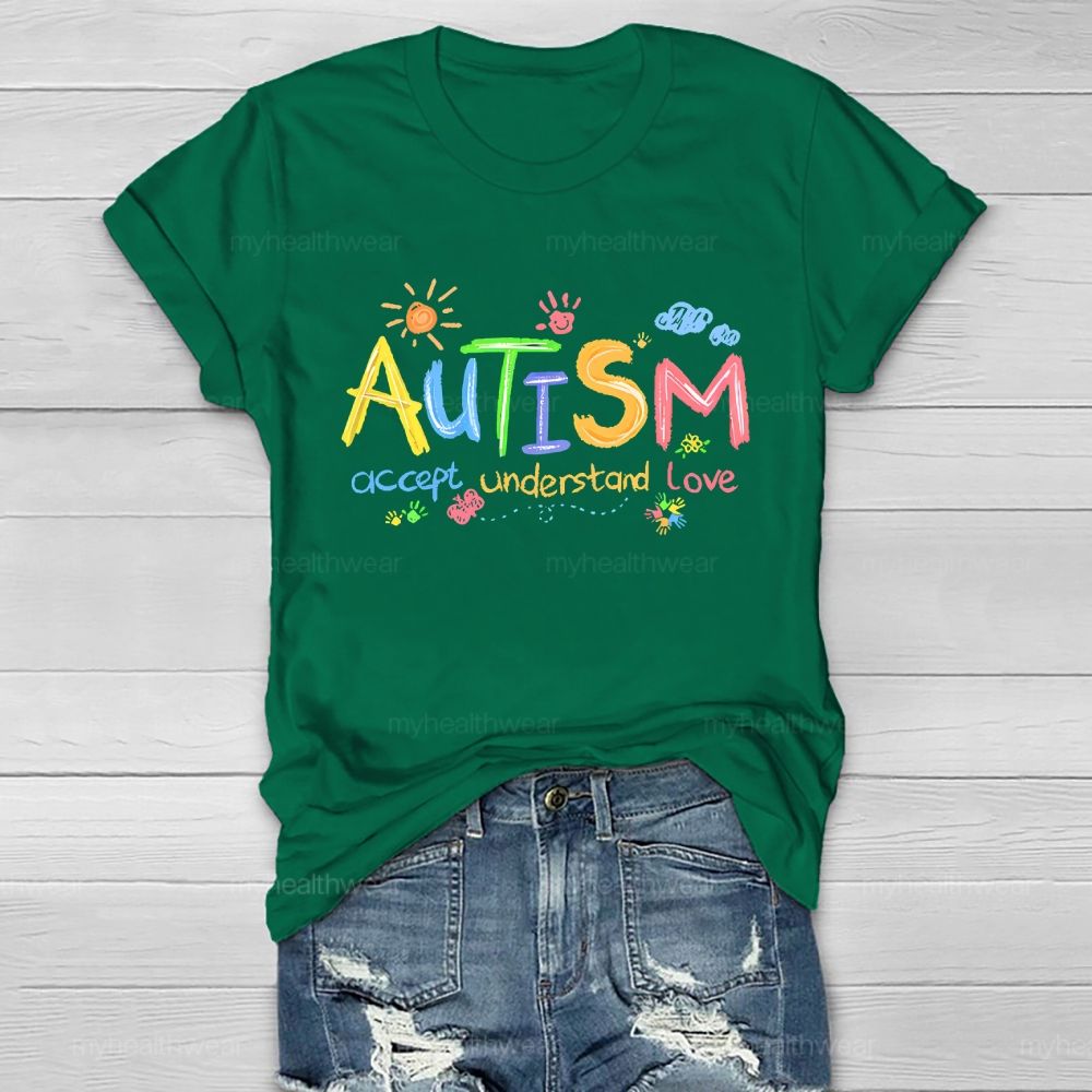 Autism  Accept Understand Love  Cartoon Pattern  Healthwear T-shirt