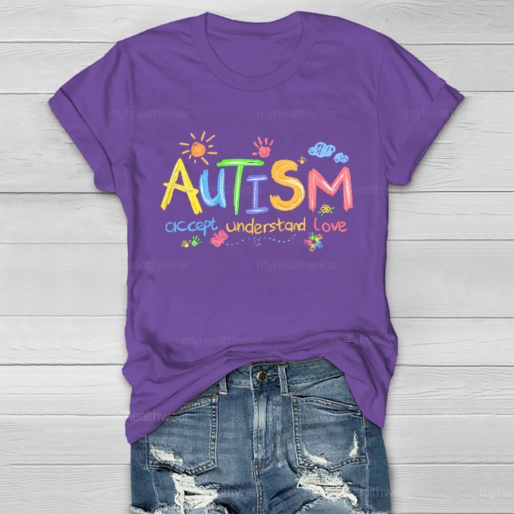 Autism  Accept Understand Love  Cartoon Pattern  Healthwear T-shirt