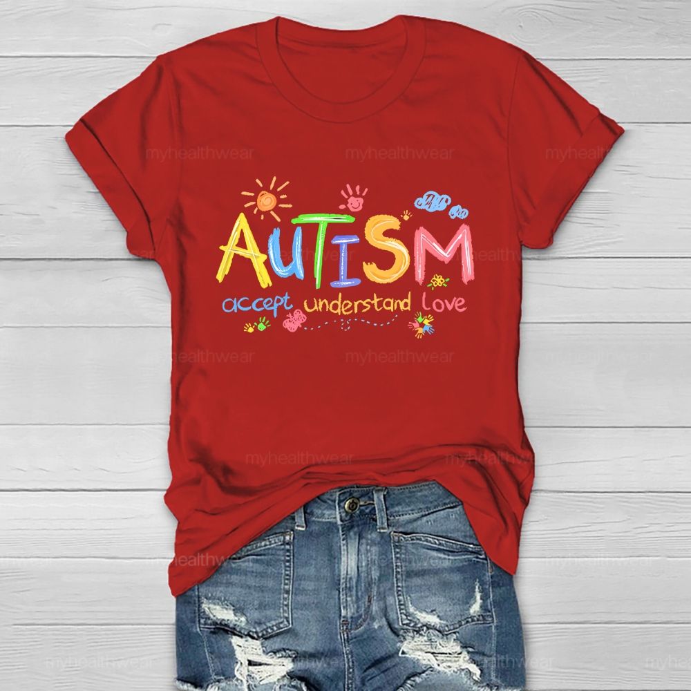 Autism  Accept Understand Love  Cartoon Pattern  Healthwear T-shirt