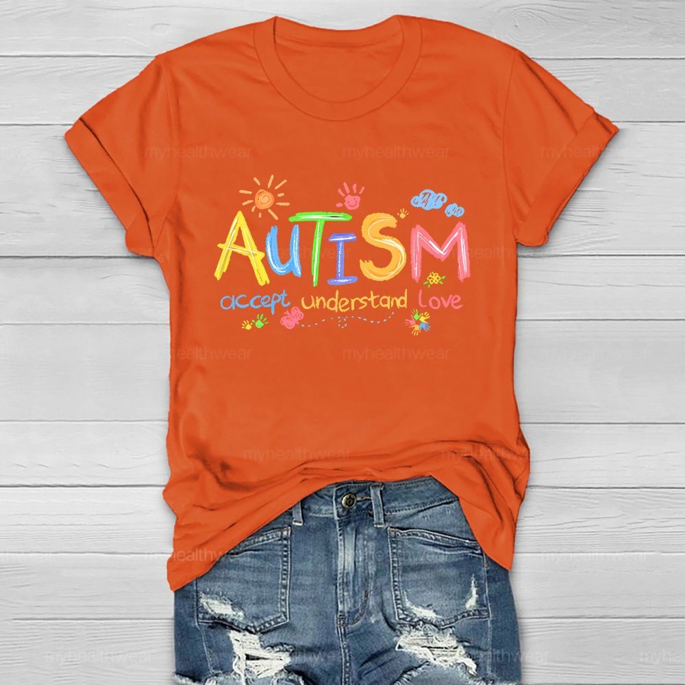 Autism  Accept Understand Love  Cartoon Pattern  Healthwear T-shirt