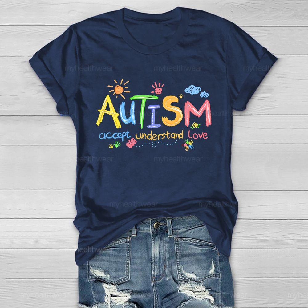 Autism  Accept Understand Love  Cartoon Pattern  Healthwear T-shirt
