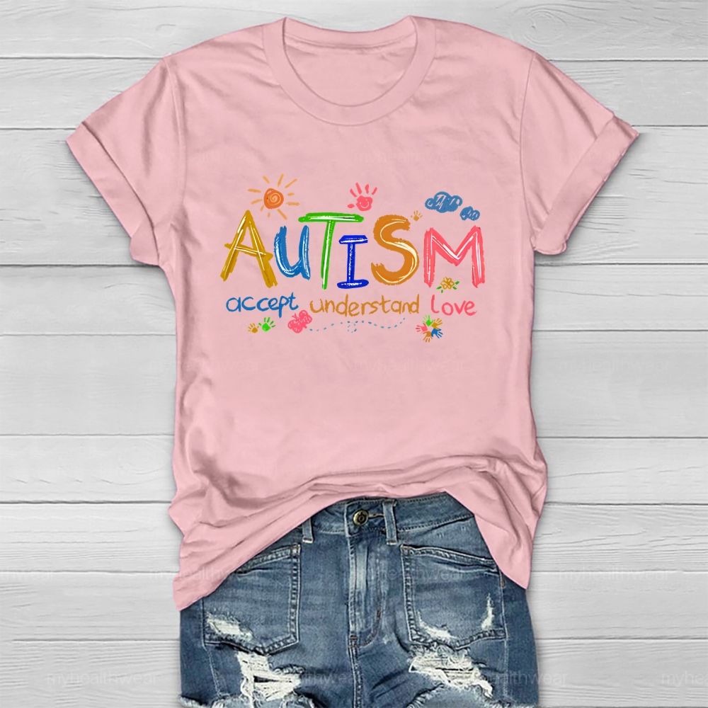 Autism  Accept Understand Love  Cartoon Pattern  Healthwear T-shirt
