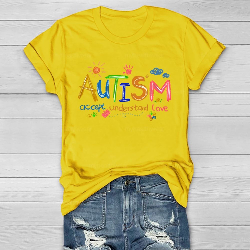 Autism  Accept Understand Love  Cartoon Pattern  Healthwear T-shirt