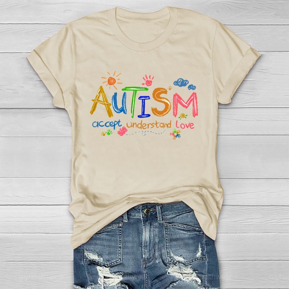 Autism  Accept Understand Love  Cartoon Pattern  Healthwear T-shirt