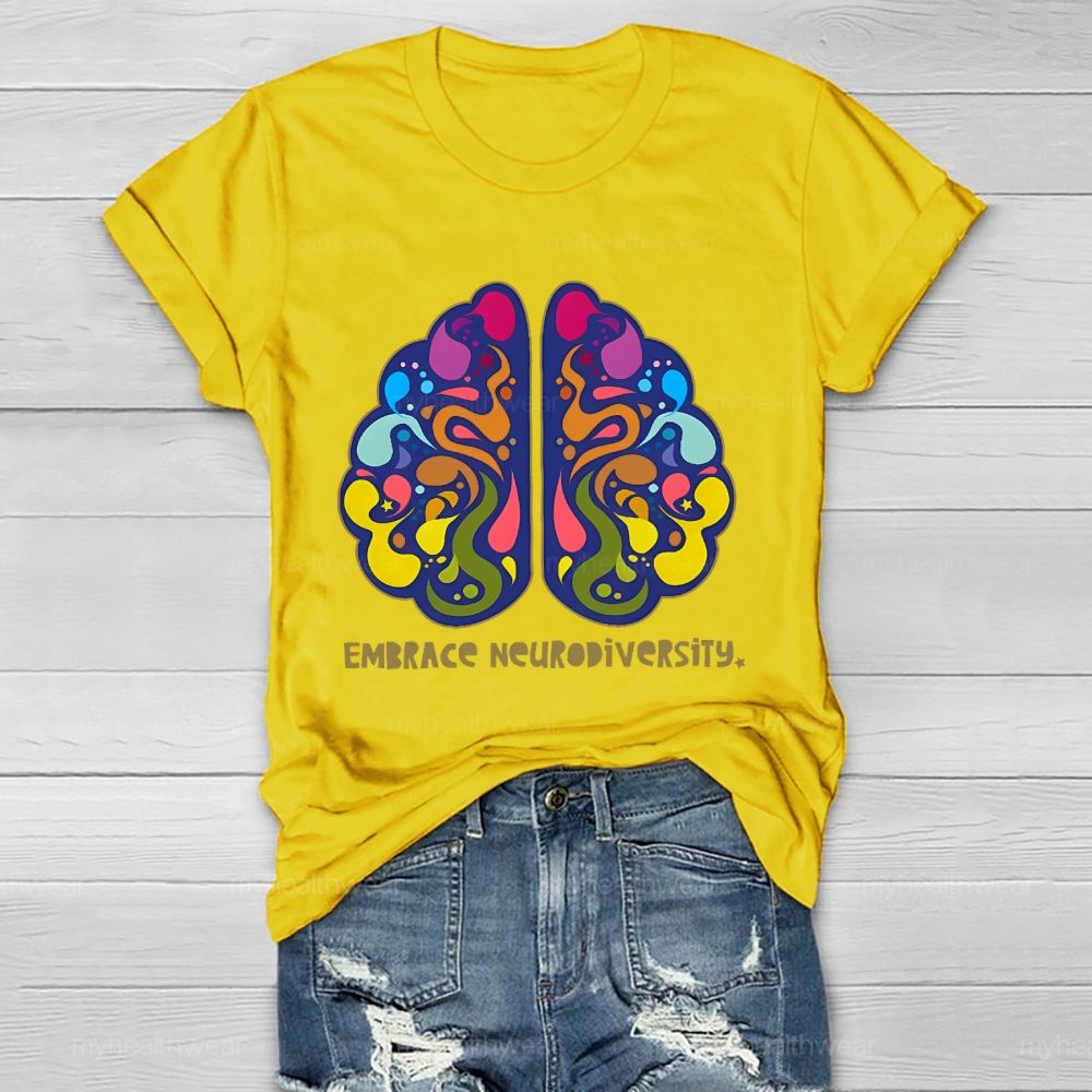 Embrace Neurodiversity Colorful Brain Graphics  Healthwear T-shirt