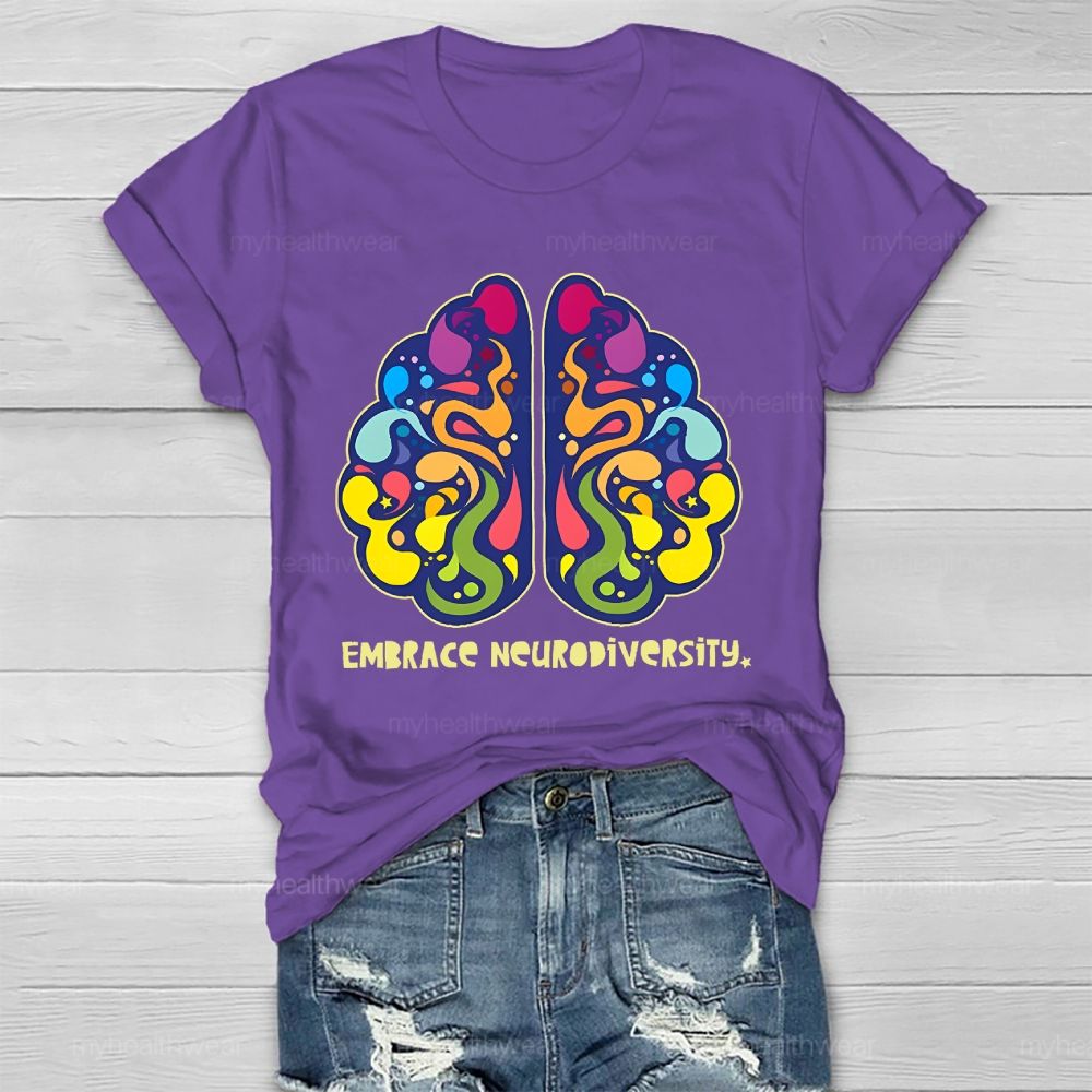 Embrace Neurodiversity Colorful Brain Graphics  Healthwear T-shirt