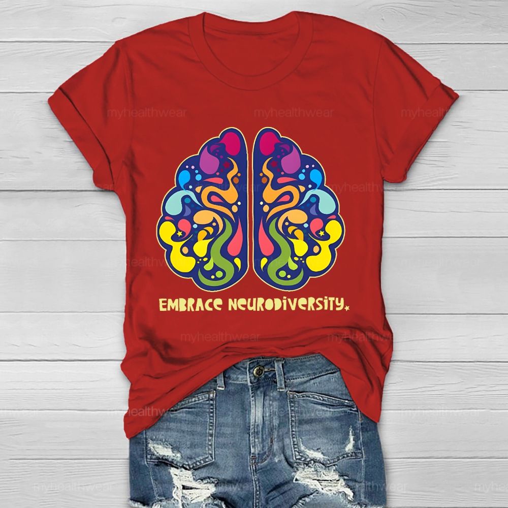 Embrace Neurodiversity Colorful Brain Graphics  Healthwear T-shirt