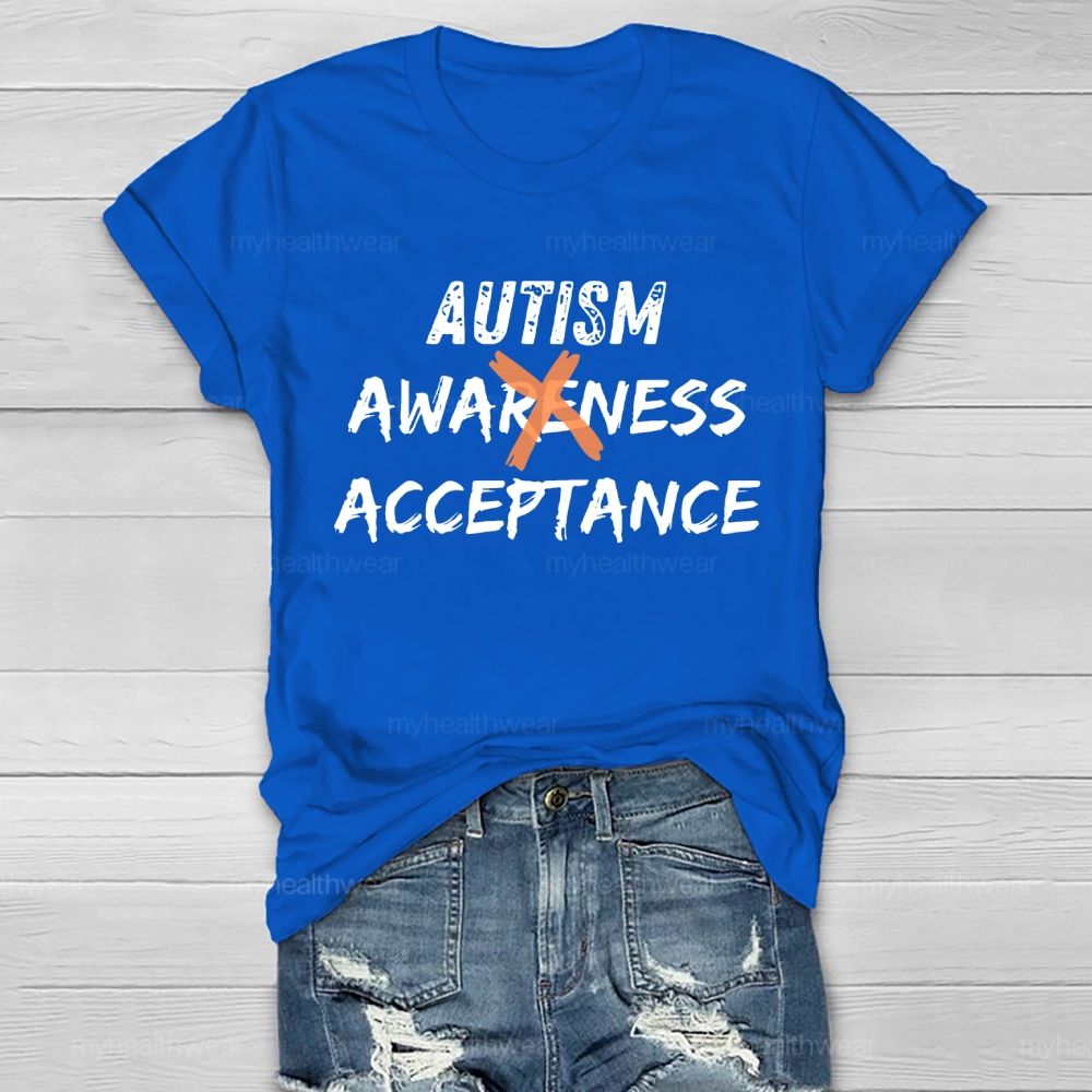 Autism Awareness Acceptance Letters Graphic  Healthwear T-shirt