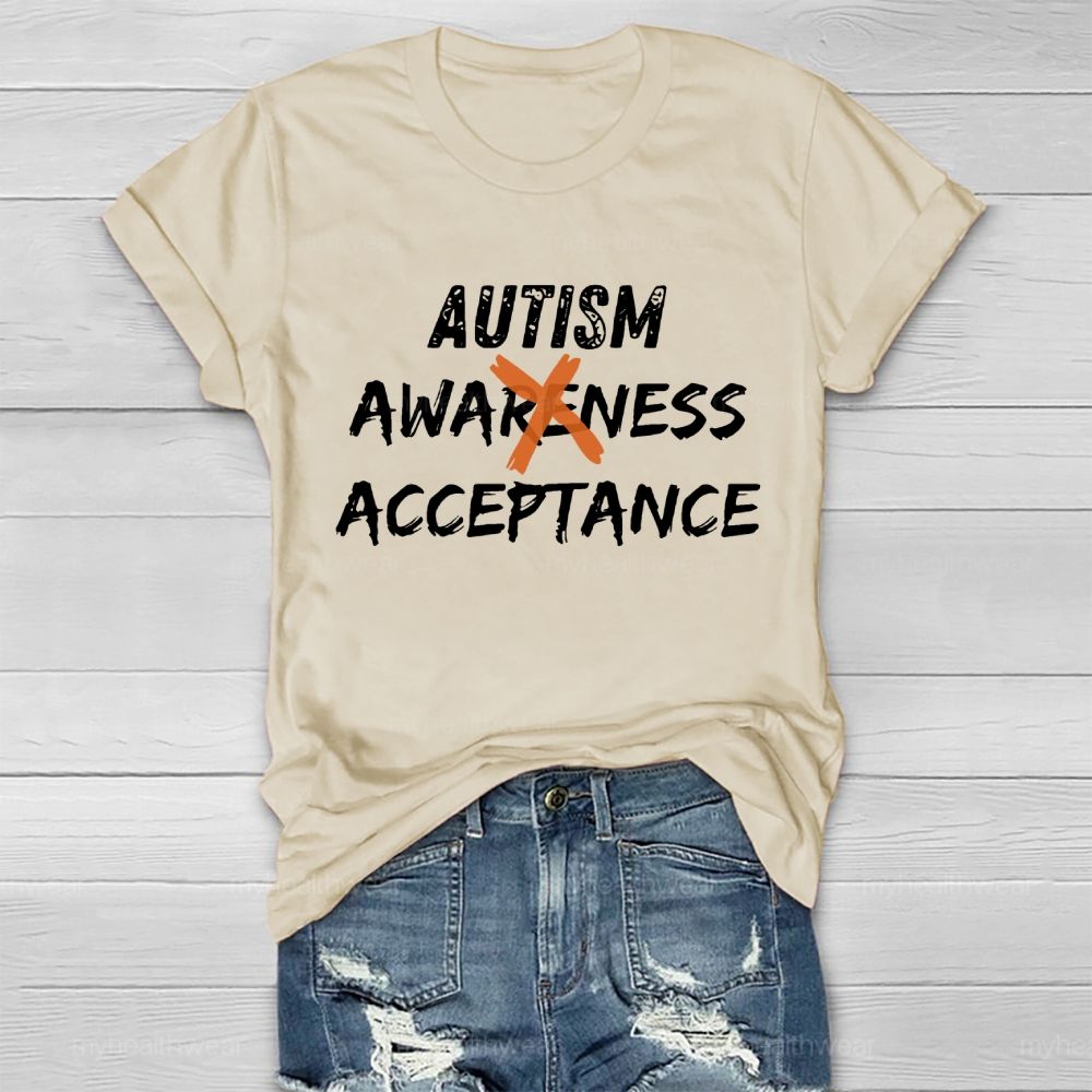 Autism Awareness Acceptance Letters Graphic  Healthwear T-shirt