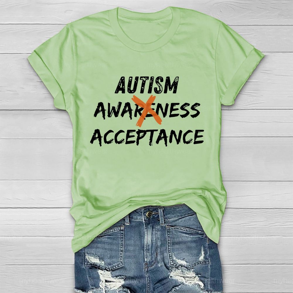 Autism Awareness Acceptance Letters Graphic  Healthwear T-shirt