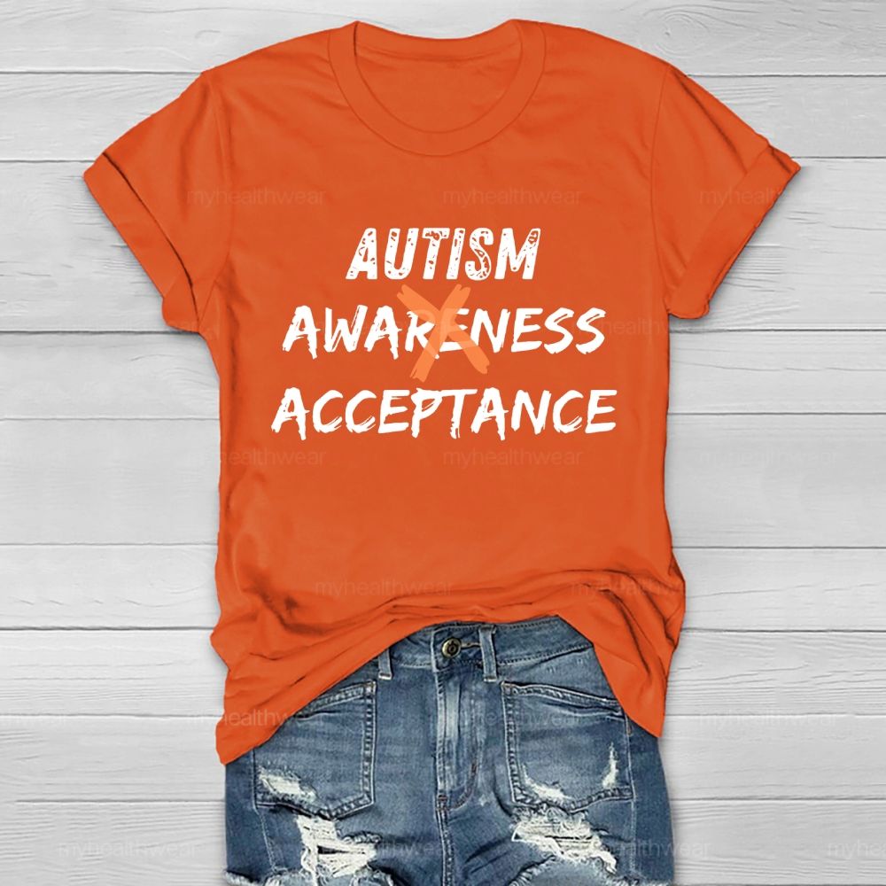 Autism Awareness Acceptance Letters Graphic  Healthwear T-shirt