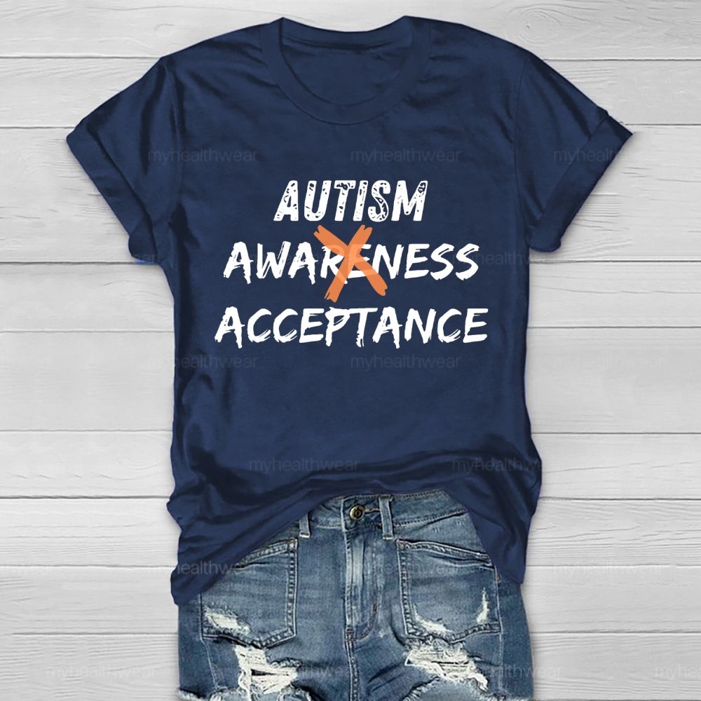 Autism Awareness Acceptance Letters Graphic  Healthwear T-shirt