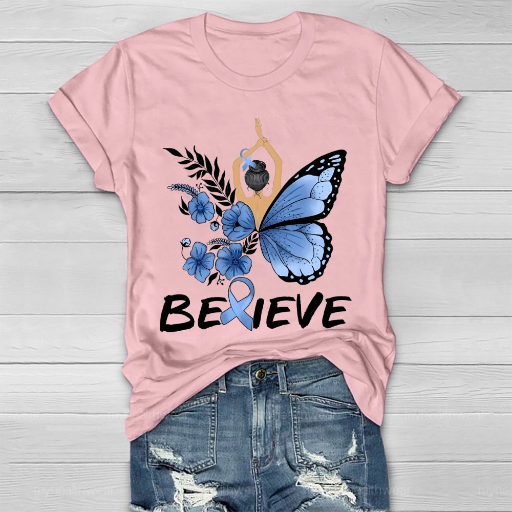 Believe Blue Ribbon Butterfly  Healthwear T-shirt