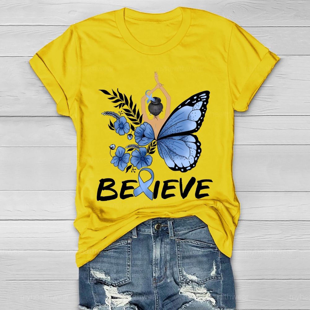 Believe Blue Ribbon Butterfly  Healthwear T-shirt