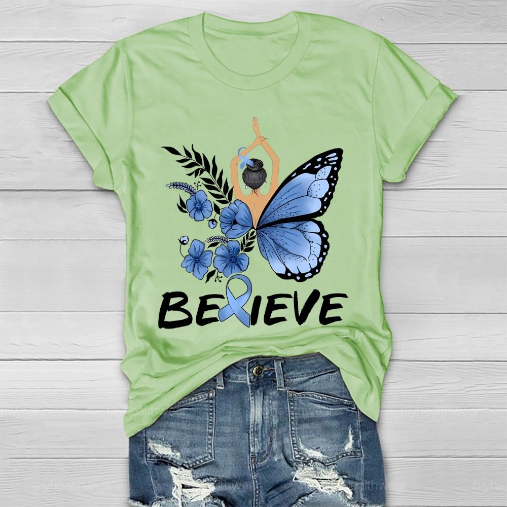 Believe Blue Ribbon Butterfly  Healthwear T-shirt