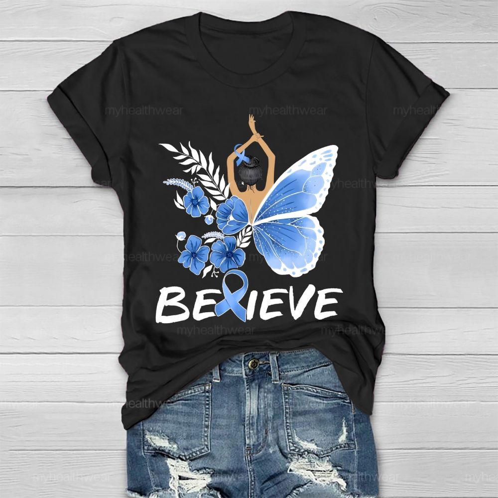 Believe Blue Ribbon Butterfly  Healthwear T-shirt