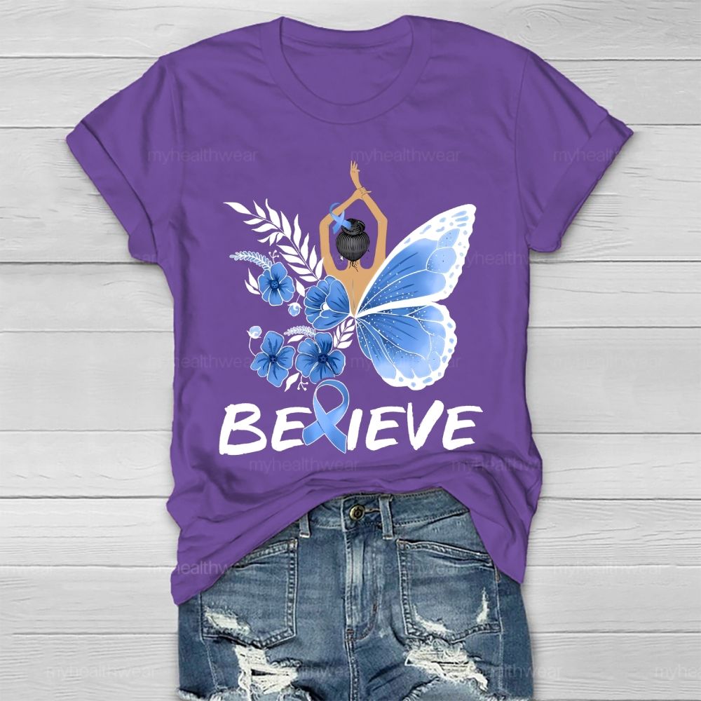 Believe Blue Ribbon Butterfly  Healthwear T-shirt