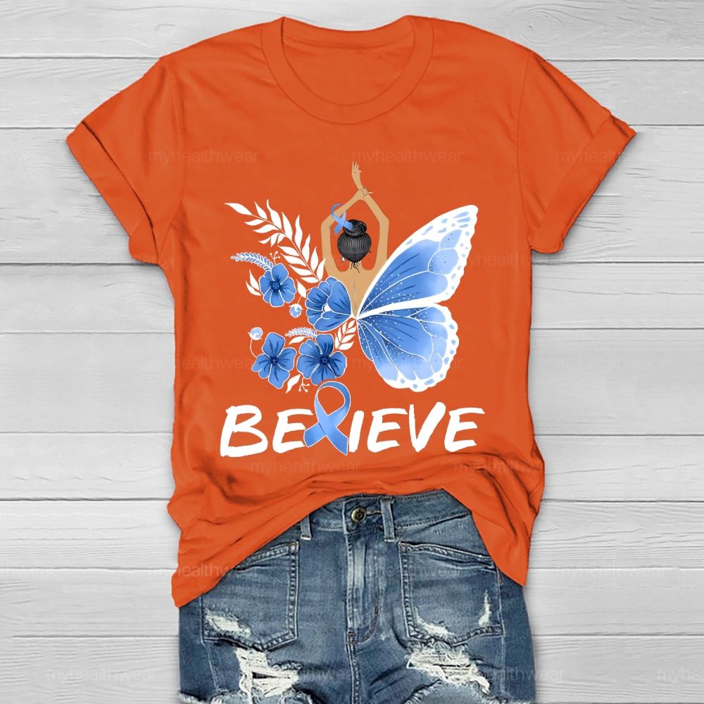 Believe Blue Ribbon Butterfly  Healthwear T-shirt