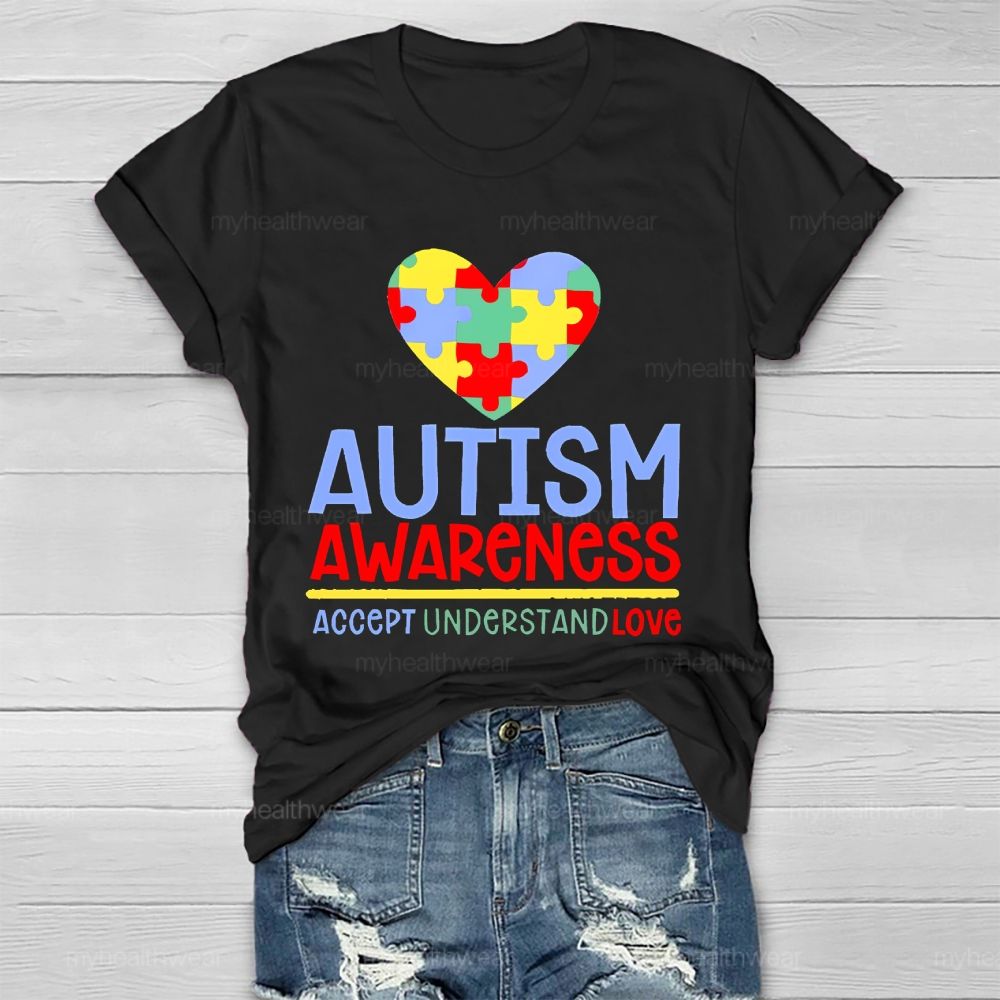 Autism Awareness Accept Understand Love Love Puzzle Shape  Healthwear T-shirt