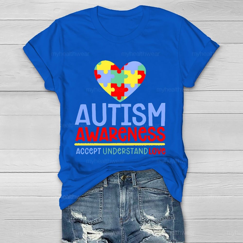 Autism Awareness Accept Understand Love Love Puzzle Shape  Healthwear T-shirt