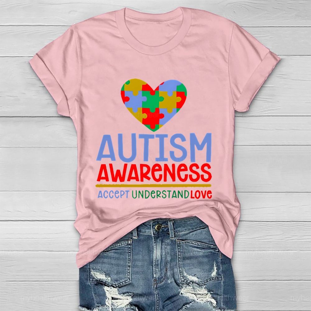 Autism Awareness Accept Understand Love Love Puzzle Shape  Healthwear T-shirt