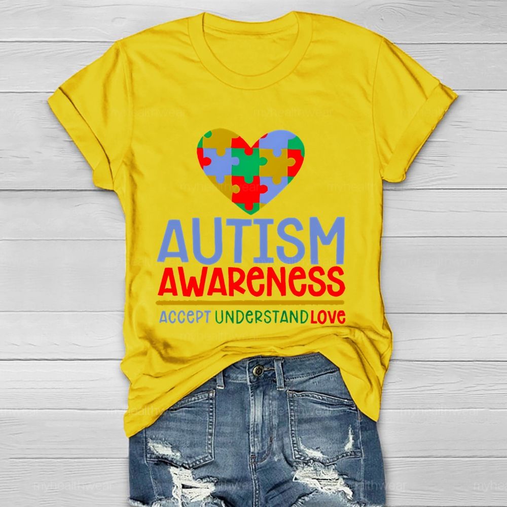 Autism Awareness Accept Understand Love Love Puzzle Shape  Healthwear T-shirt