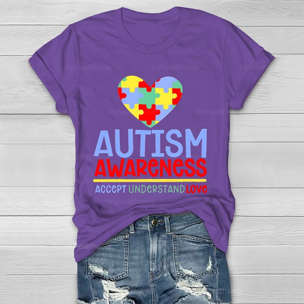 Autism Awareness Accept Understand Love Love Puzzle Shape  Healthwear T-shirt