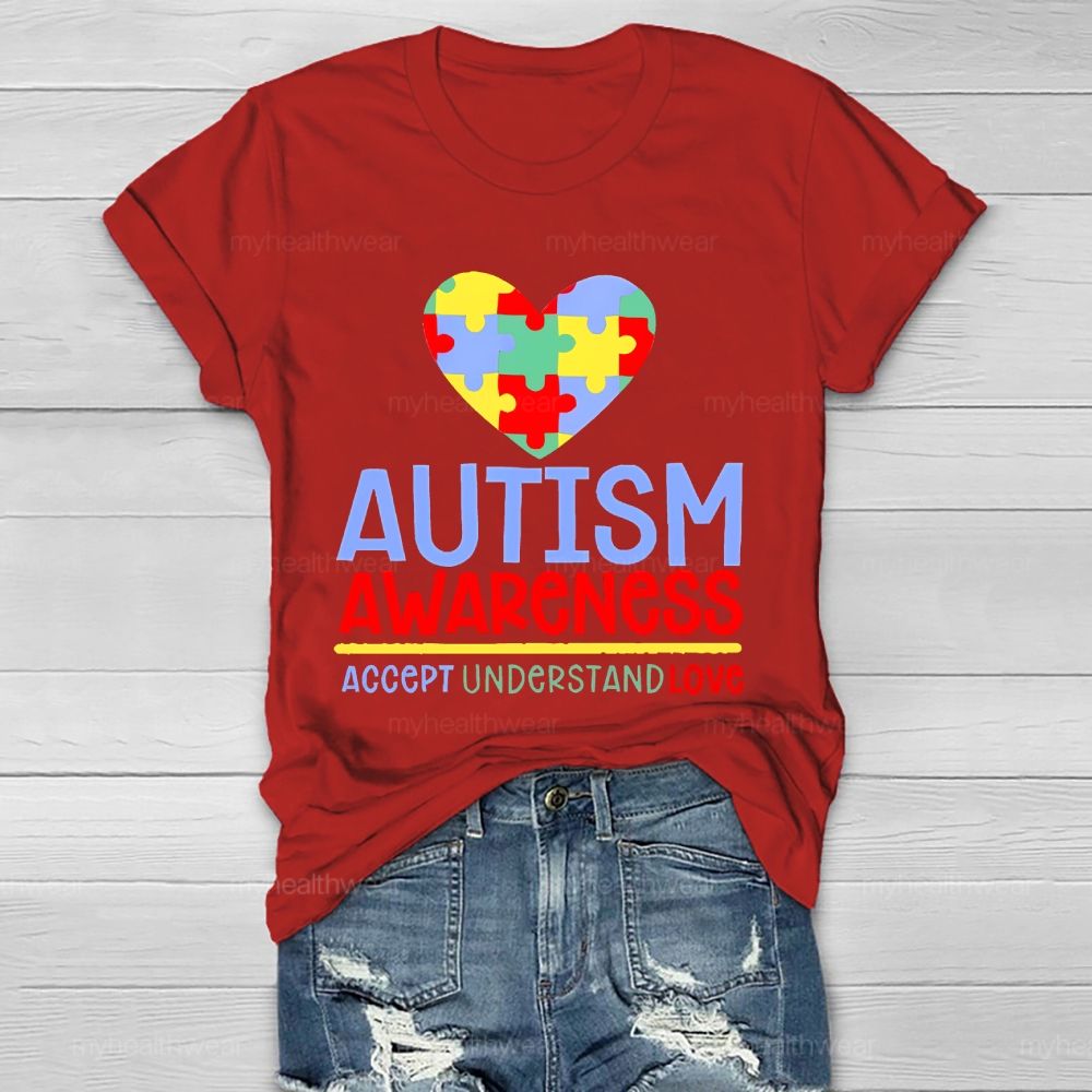Autism Awareness Accept Understand Love Love Puzzle Shape  Healthwear T-shirt