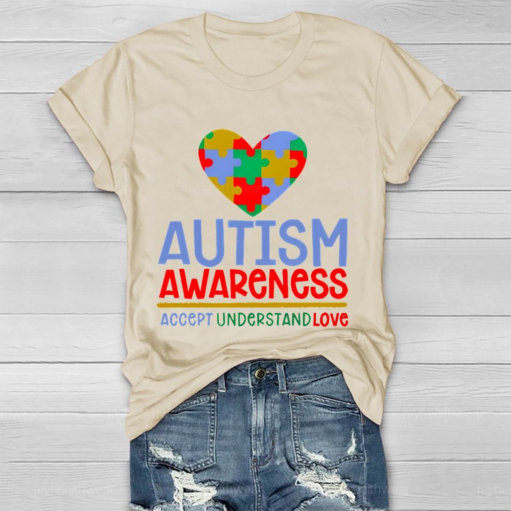 Autism Awareness Accept Understand Love Love Puzzle Shape  Healthwear T-shirt