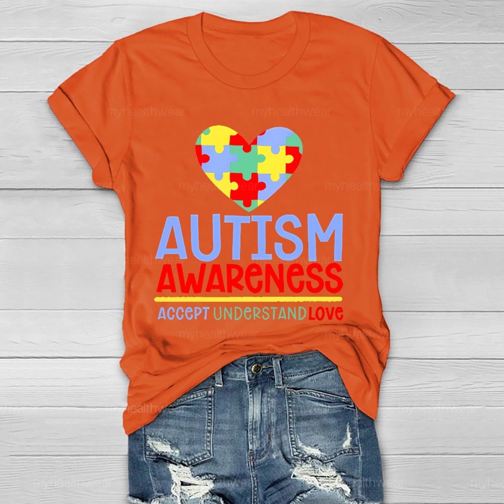 Autism Awareness Accept Understand Love Love Puzzle Shape  Healthwear T-shirt