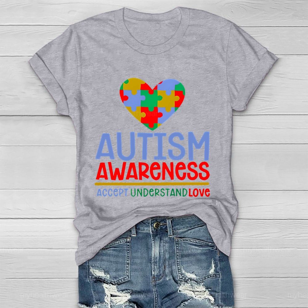 Autism Awareness Accept Understand Love Love Puzzle Shape  Healthwear T-shirt