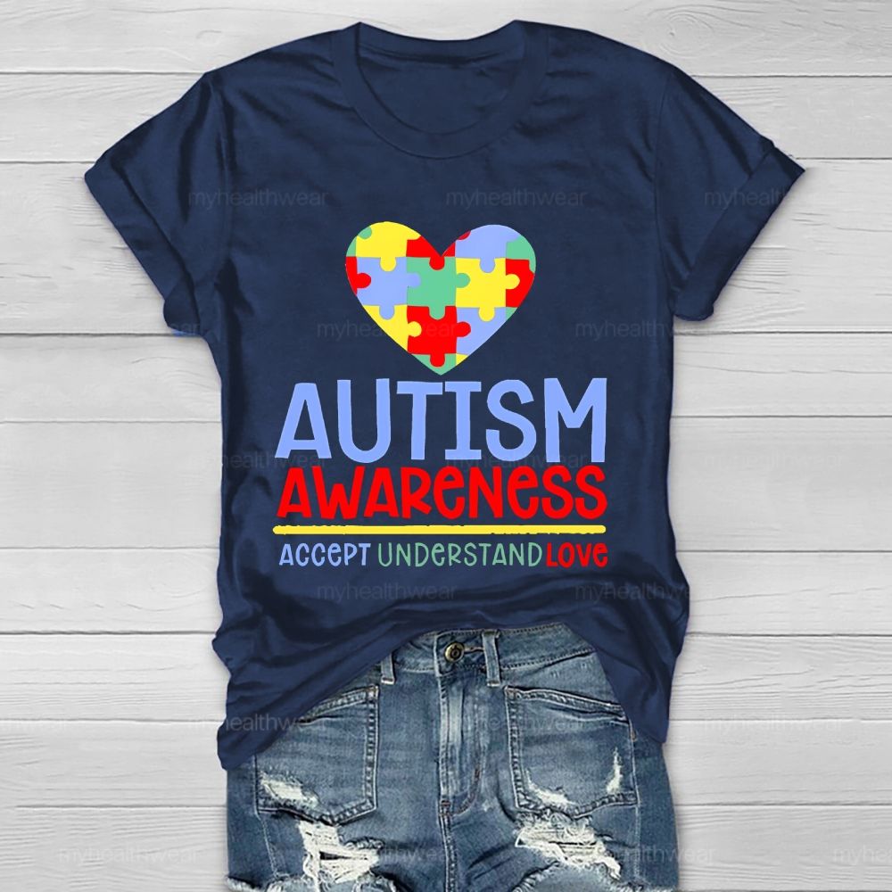 Autism Awareness Accept Understand Love Love Puzzle Shape  Healthwear T-shirt