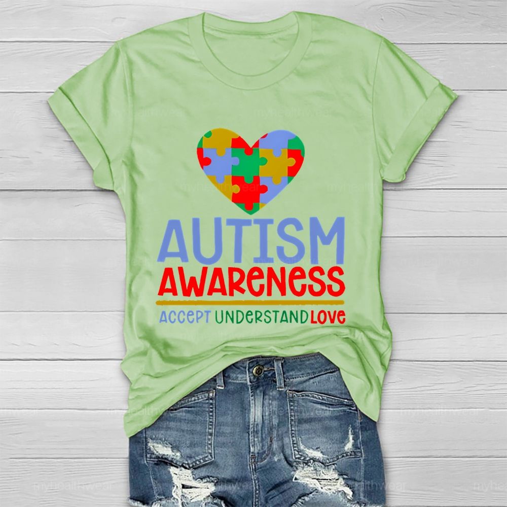 Autism Awareness Accept Understand Love Love Puzzle Shape  Healthwear T-shirt