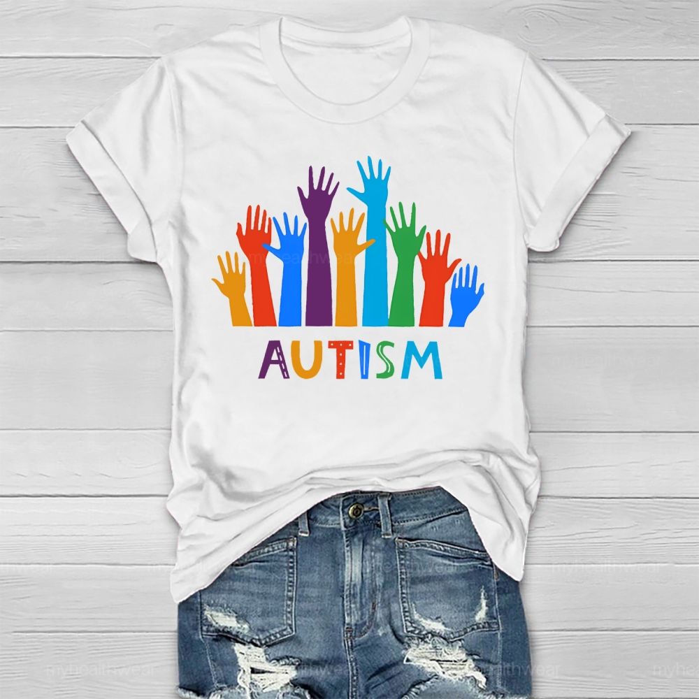 Autism Colorful Handprint Graphic  Healthwear T-shirt
