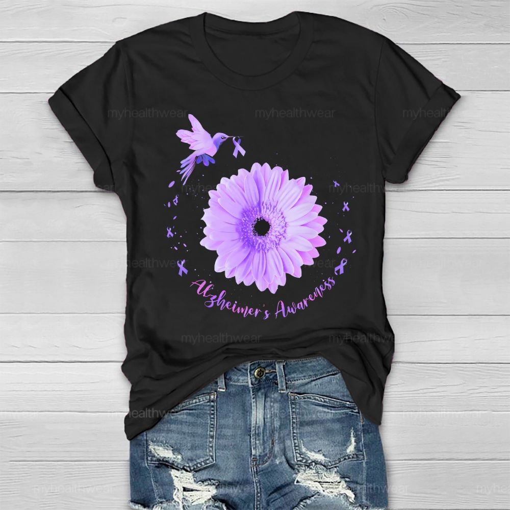 Alzheimer's Awareness Bird Daisy  Healthwear T-shirt