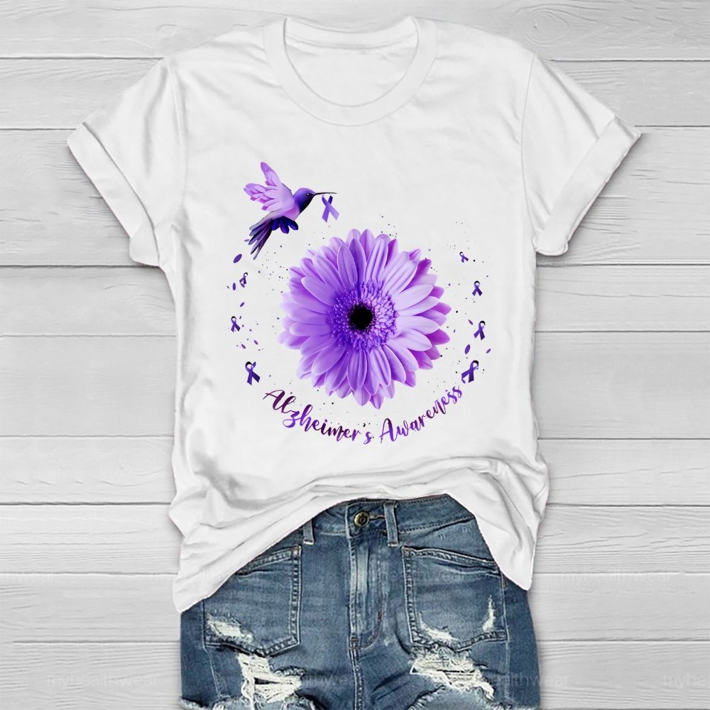 Alzheimer's Awareness Bird Daisy  Healthwear T-shirt