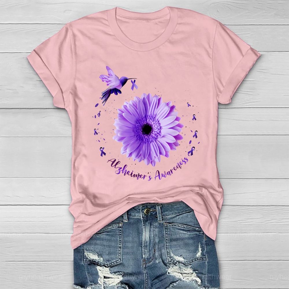 Alzheimer's Awareness Bird Daisy  Healthwear T-shirt