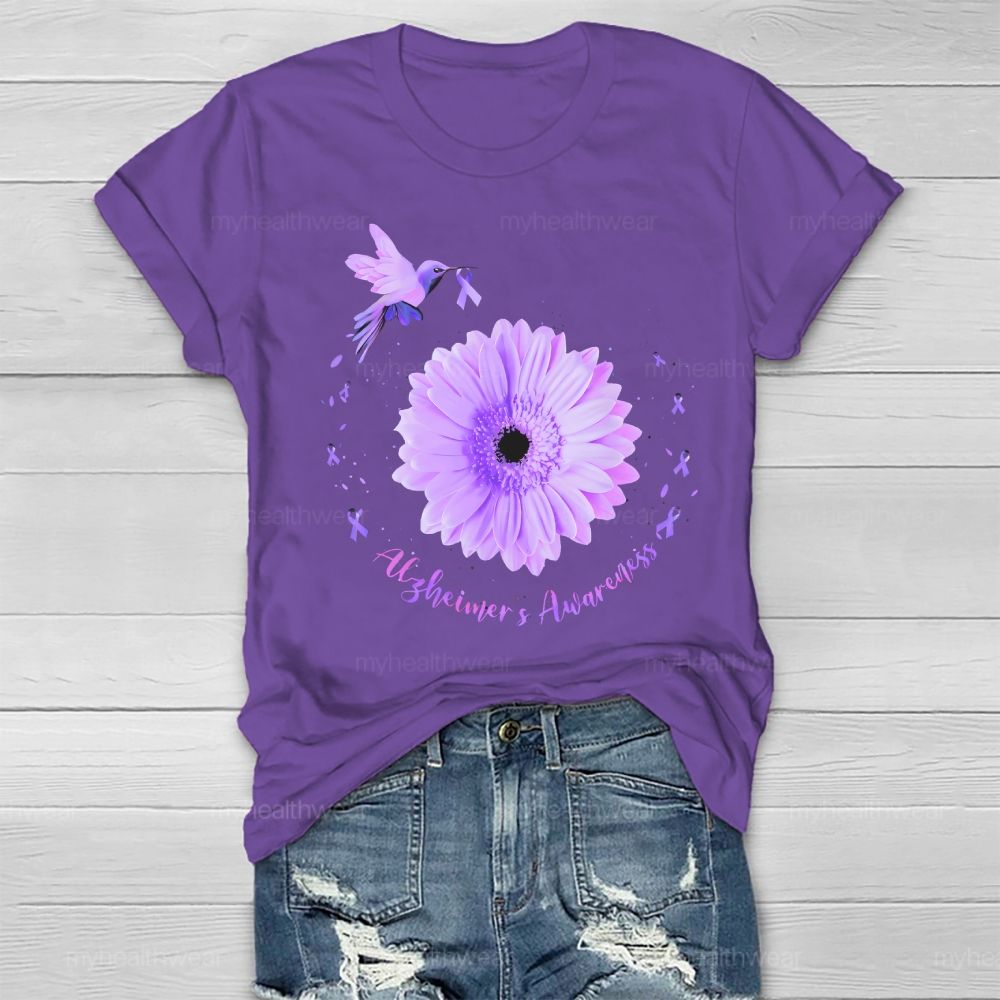 Alzheimer's Awareness Bird Daisy  Healthwear T-shirt